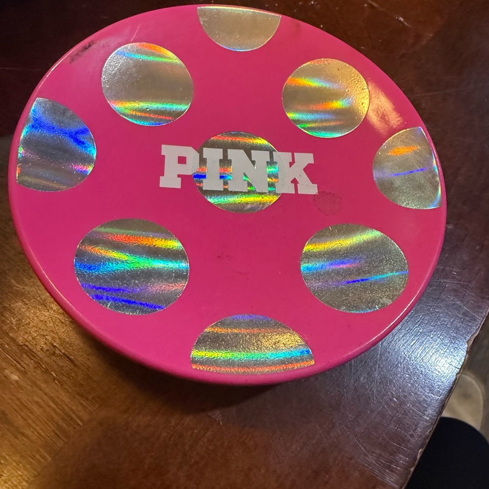 Pink Round soap/ jewelers  dish with Holographic Dots